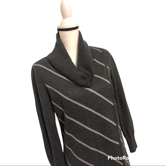 White House Black Market Gray Striped Cowl Neck Sweater - Picture 5 of 6